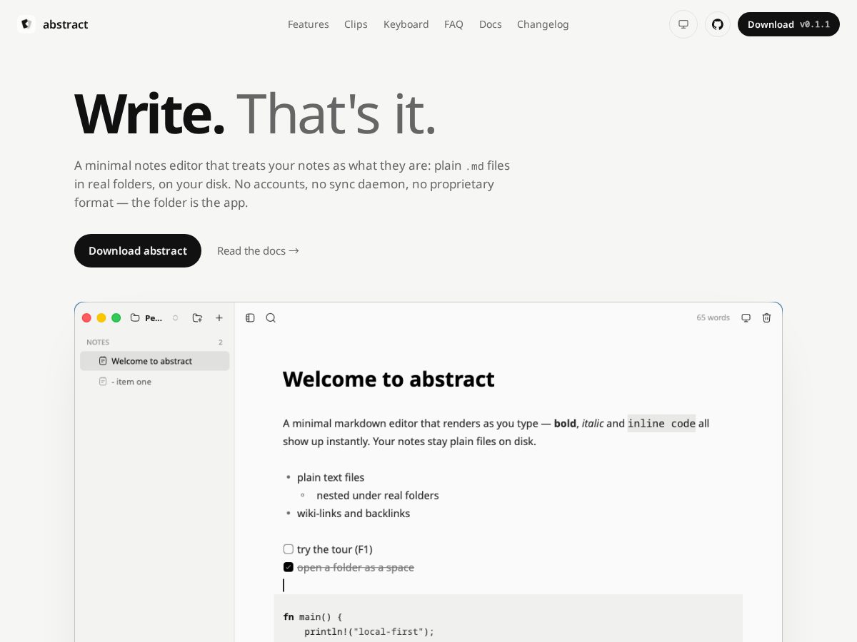 Landing-page snapshot of abstractt.one