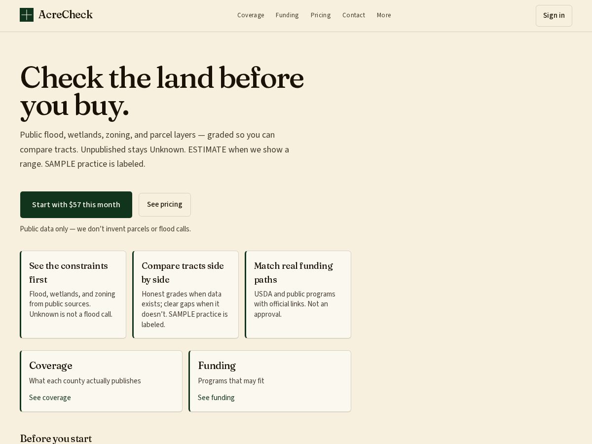 Landing-page snapshot of acrecheck.com