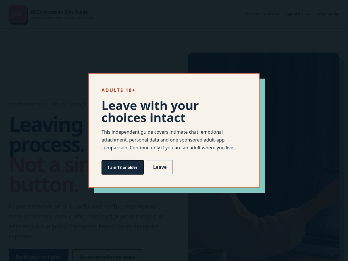Landing-page snapshot of aicompanionexitguide.com