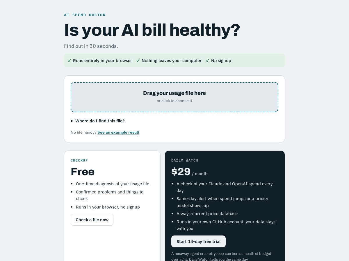 Landing-page snapshot of aispenddoctor.com
