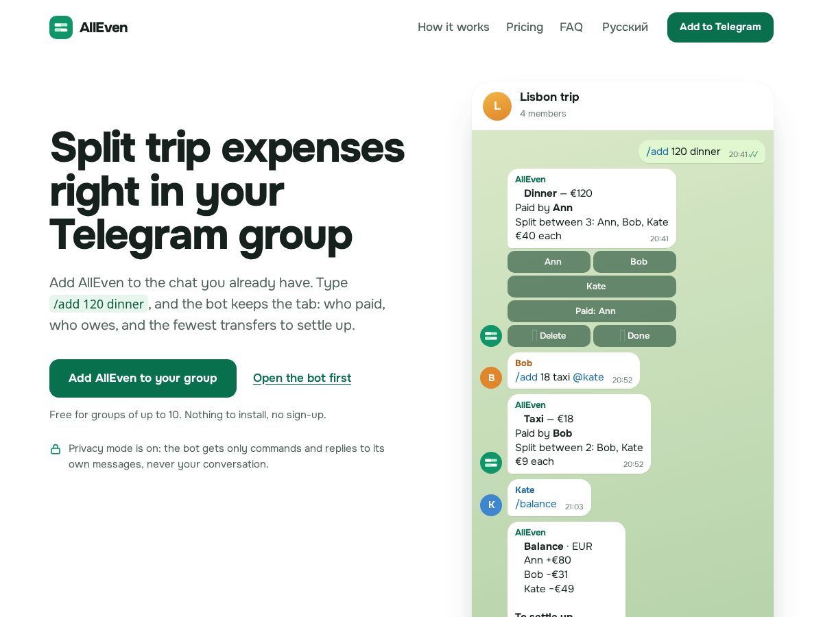 Landing-page snapshot of allevenbot.com