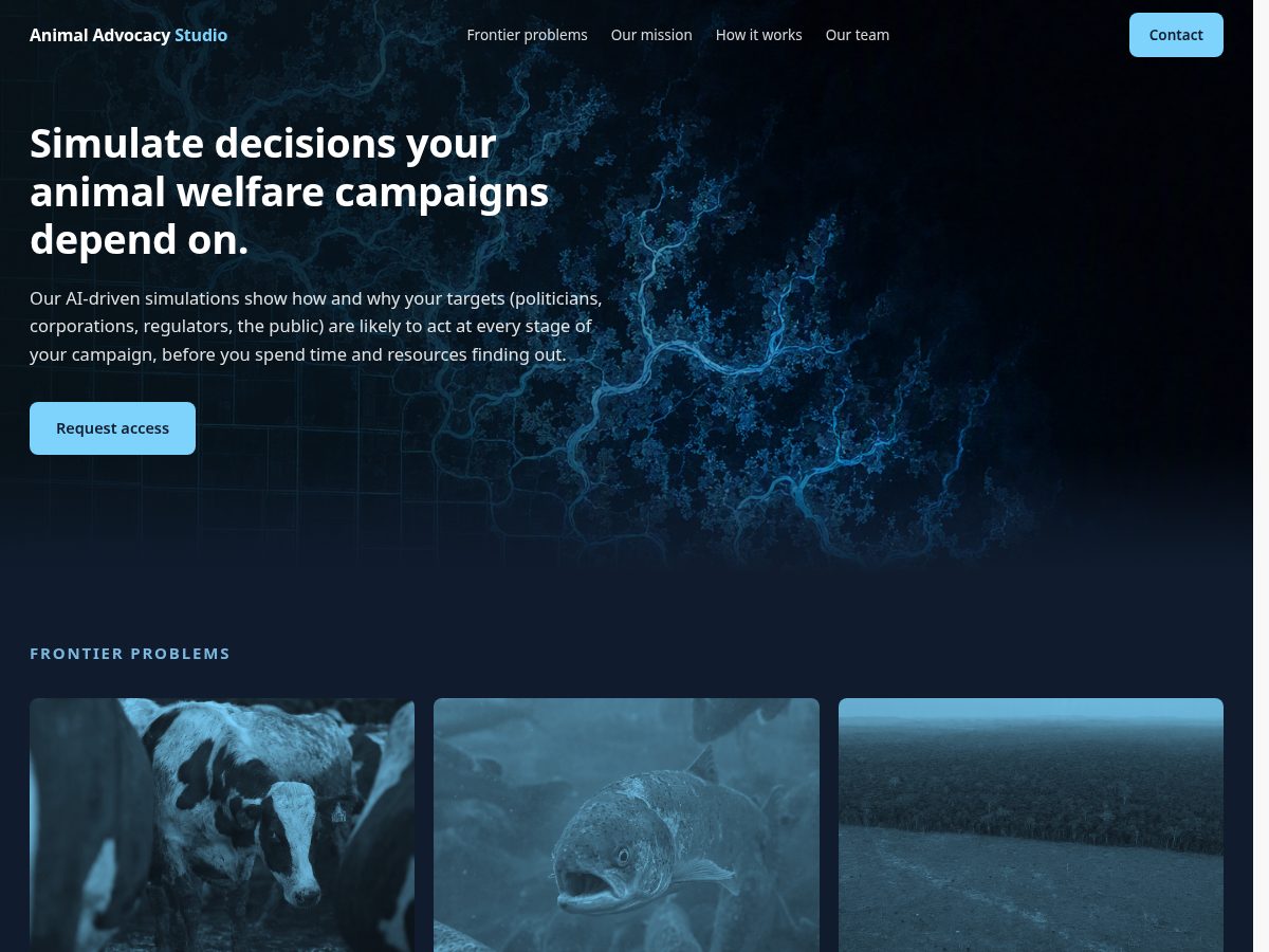Landing-page snapshot of animaladvocacystudio.org