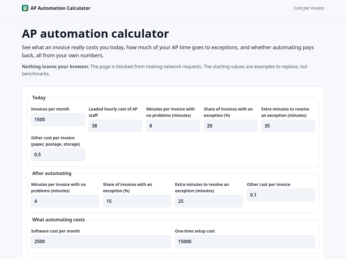 Landing-page snapshot of apautomationcalculator.com