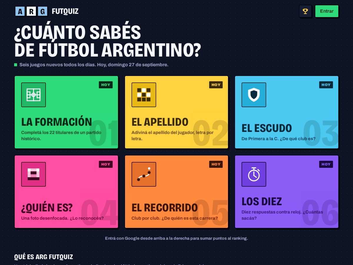 Landing-page snapshot of argfutquiz.app