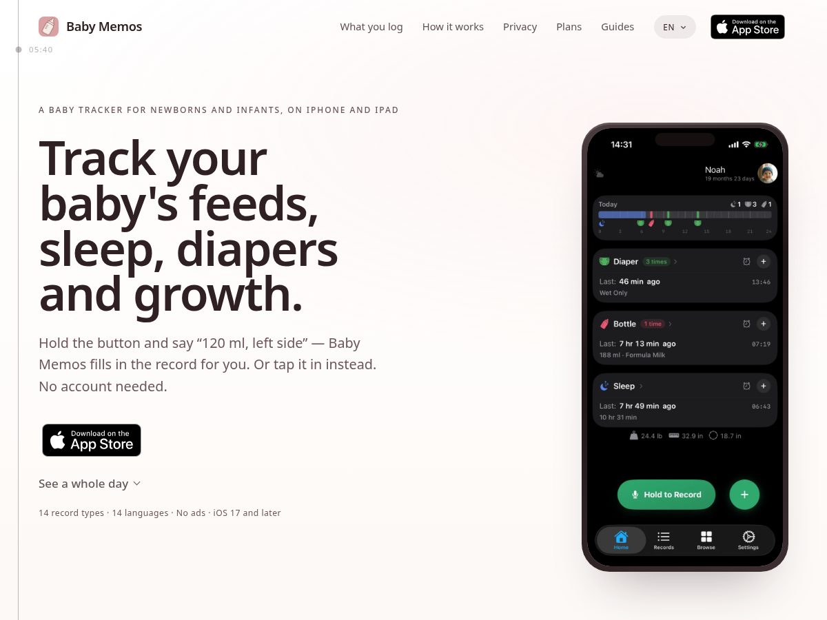Landing-page snapshot of babymemos.app