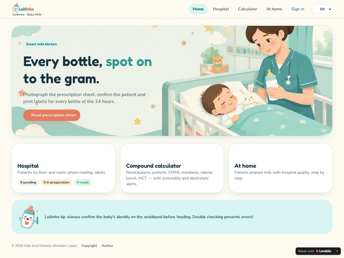 Landing-page snapshot of babymilkcalc.app
