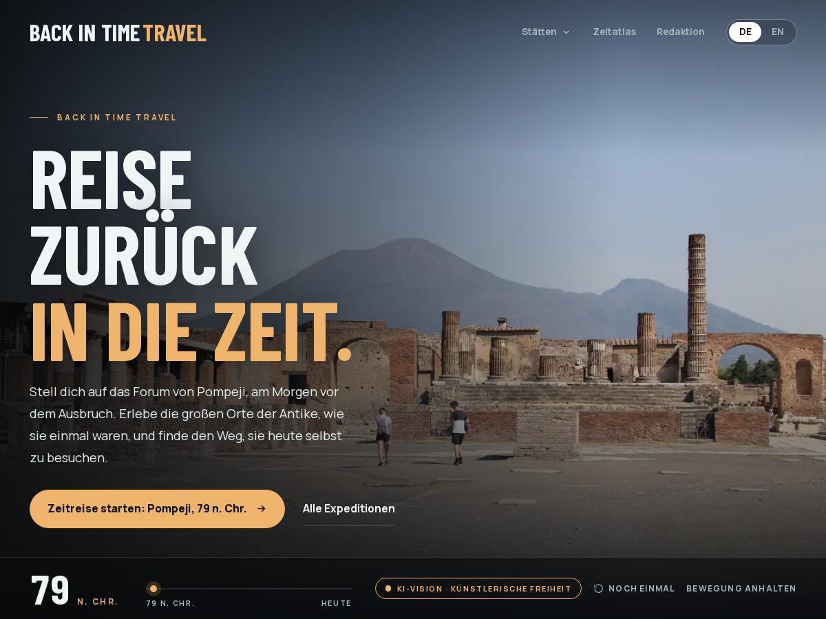 Landing-page snapshot of backintimetravel.com