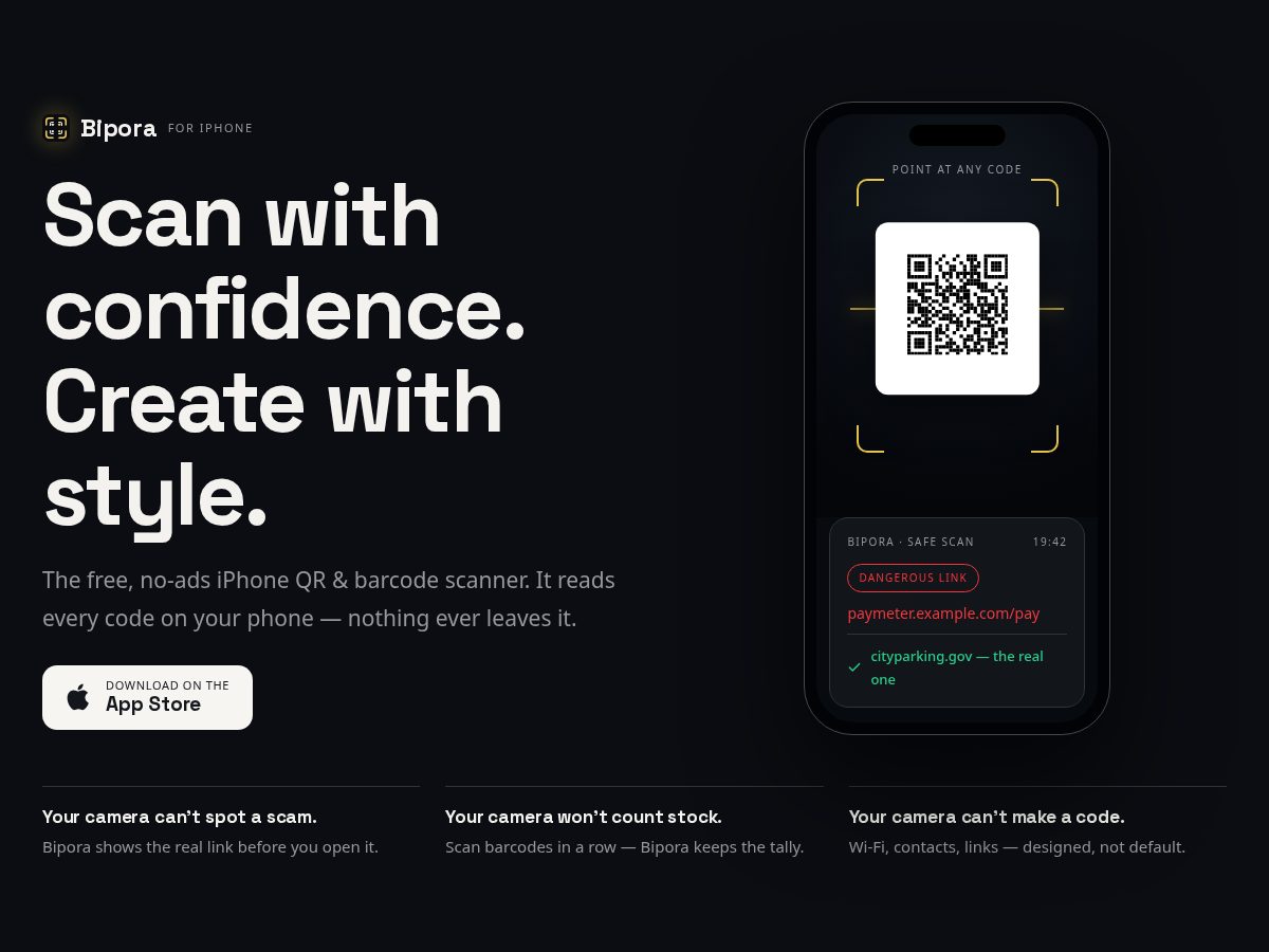 Landing-page snapshot of bipora.app
