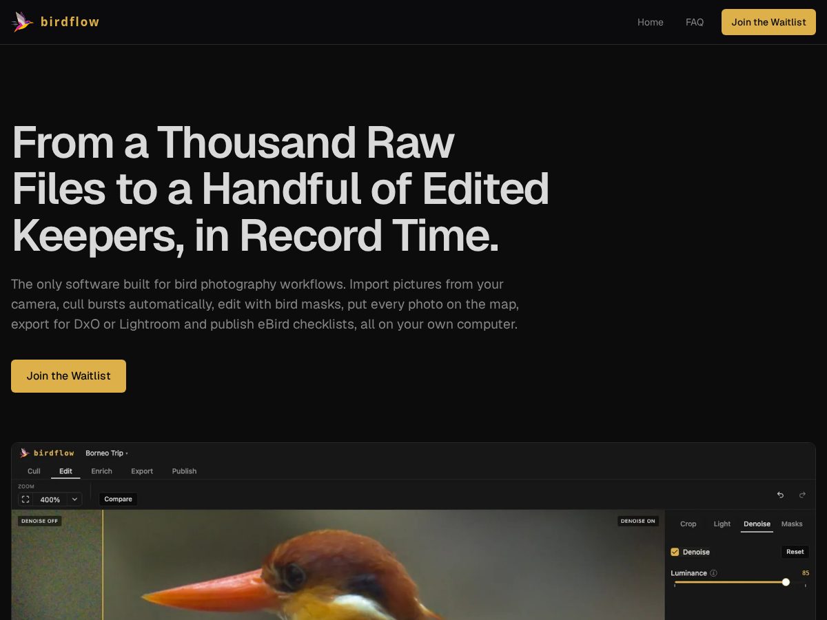 Landing-page snapshot of birdflow.app