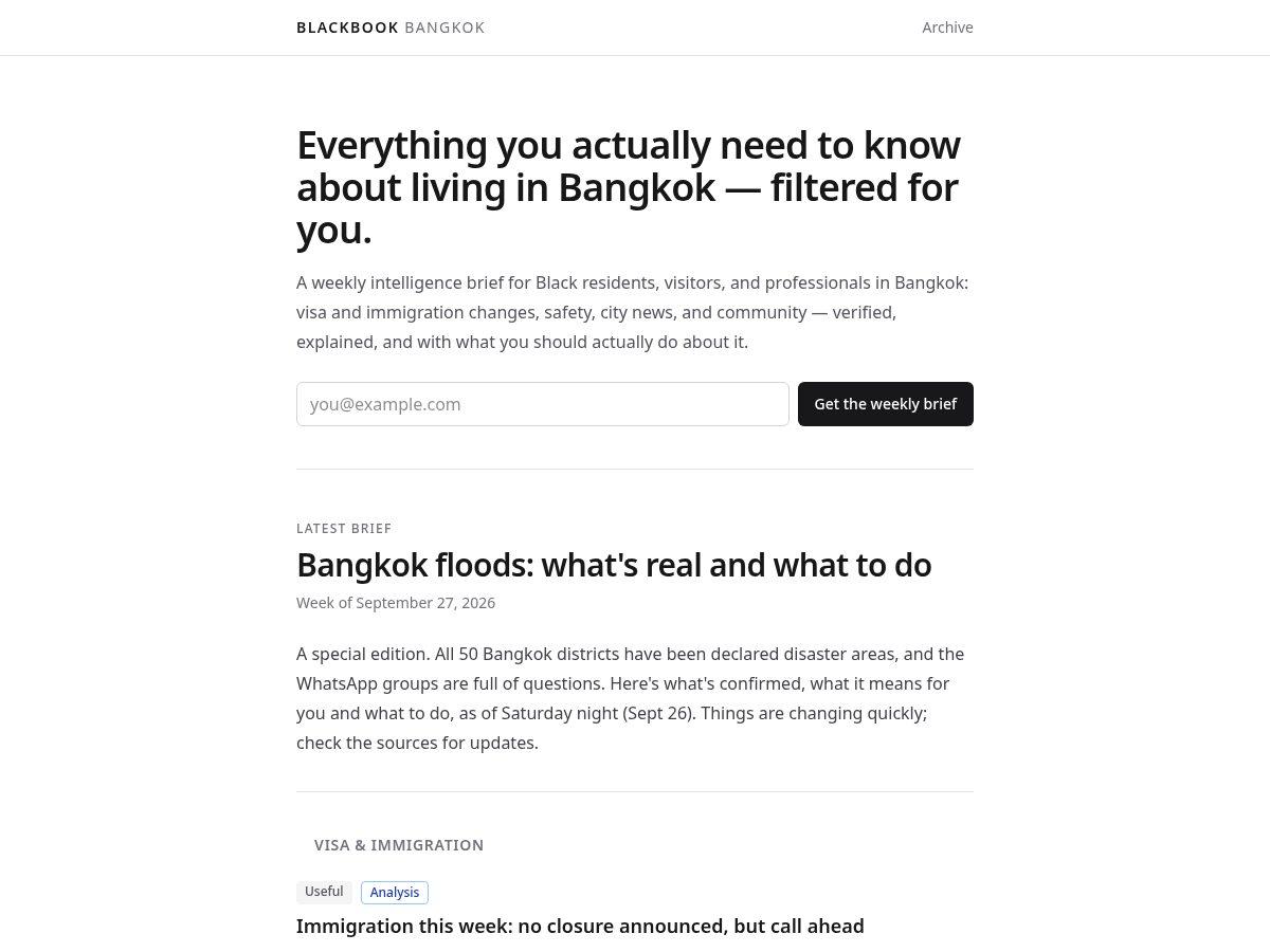 Landing-page snapshot of blackbook.fyi