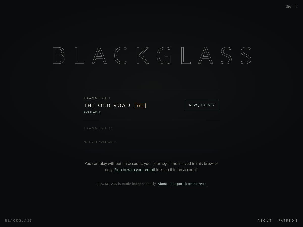 Landing-page snapshot of blackglassfragments.online