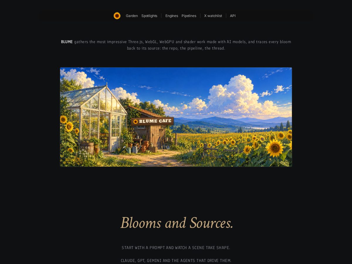 Landing-page snapshot of blume.cafe