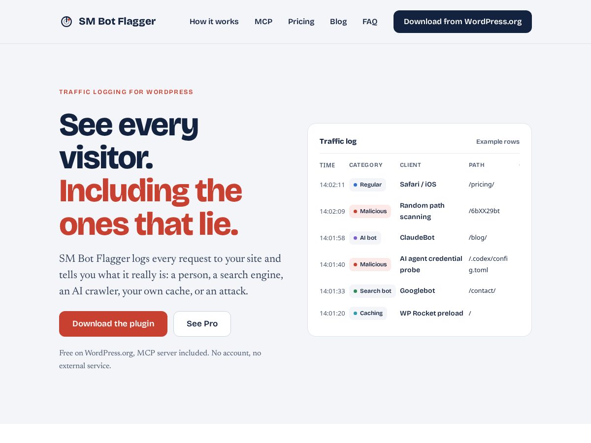 Landing-page snapshot of botflagger.com