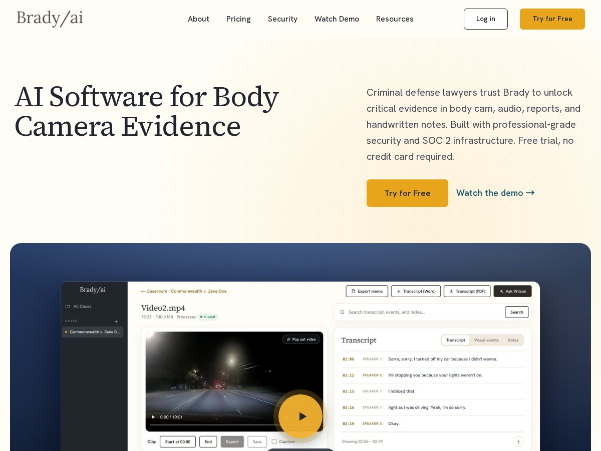 Landing-page snapshot of bradyai.app