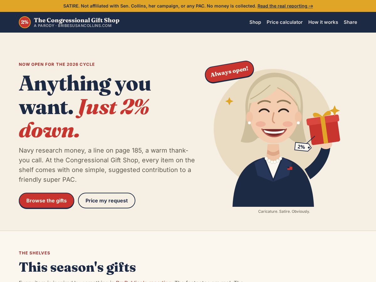 Landing-page snapshot of bribesusancollins.com