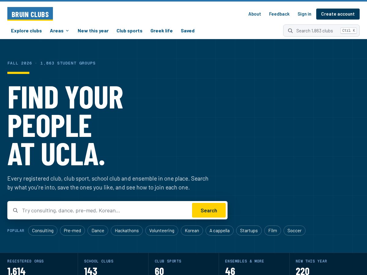 Landing-page snapshot of bruinclubs.org