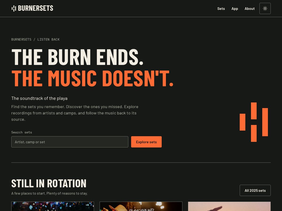 Landing-page snapshot of burnersets.com