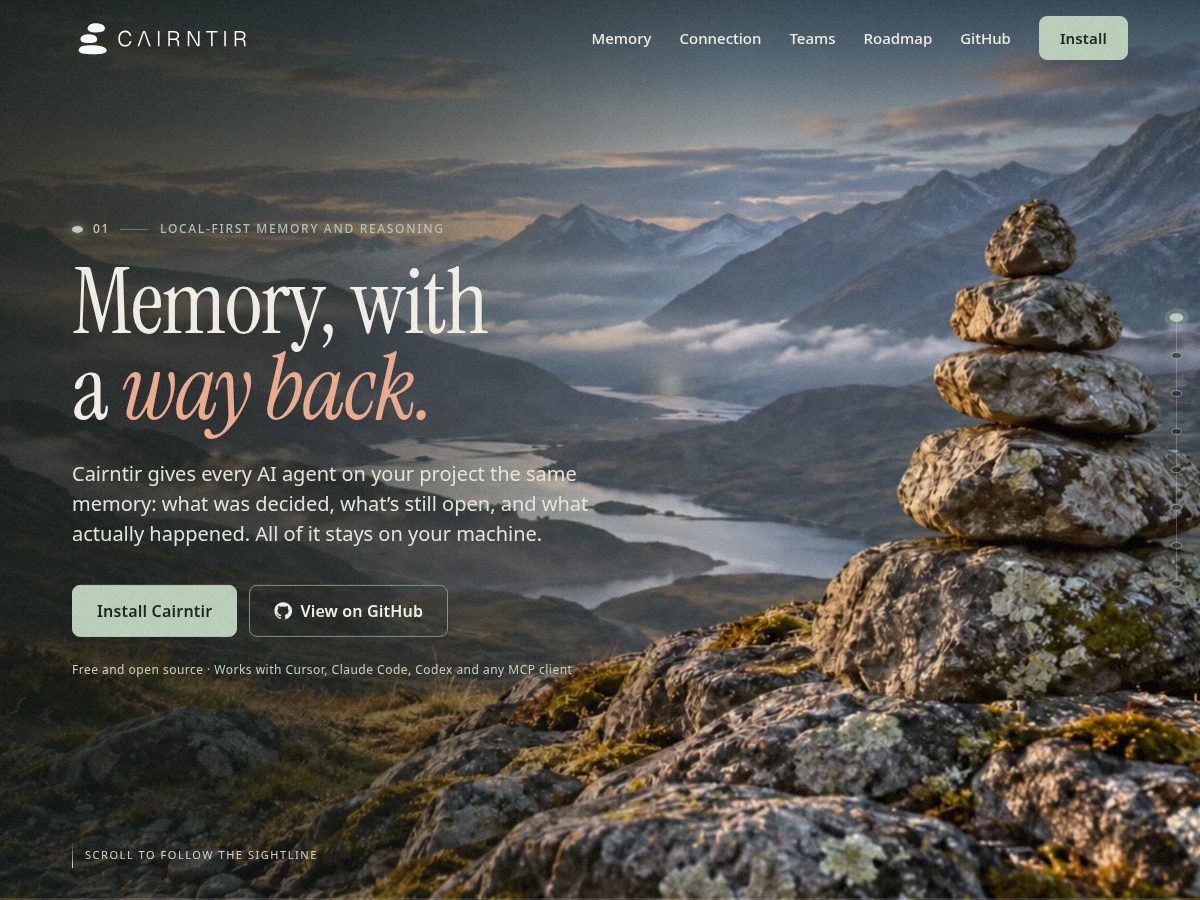 Landing-page snapshot of cairntir.dev