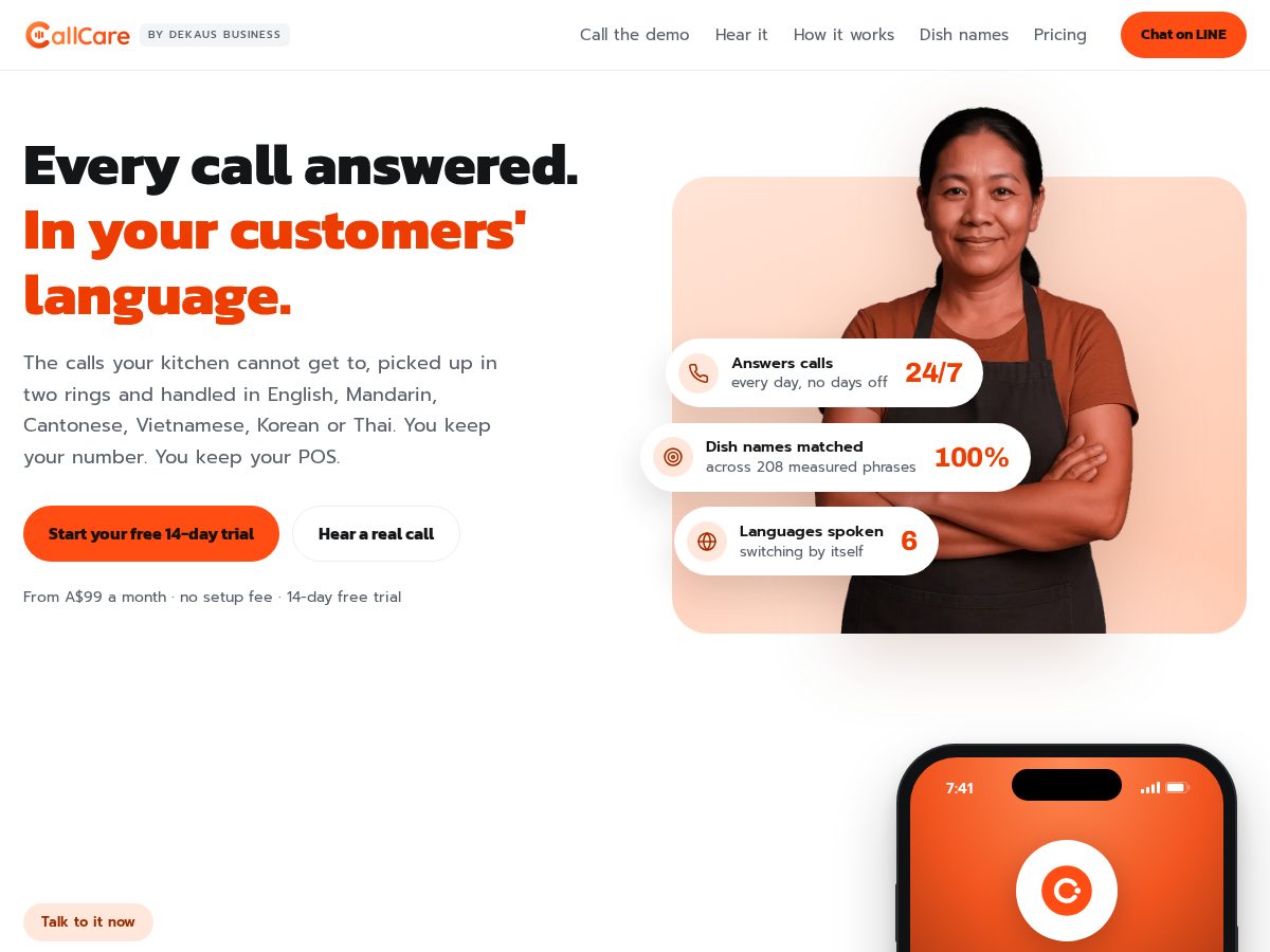 Landing-page snapshot of callcare.app