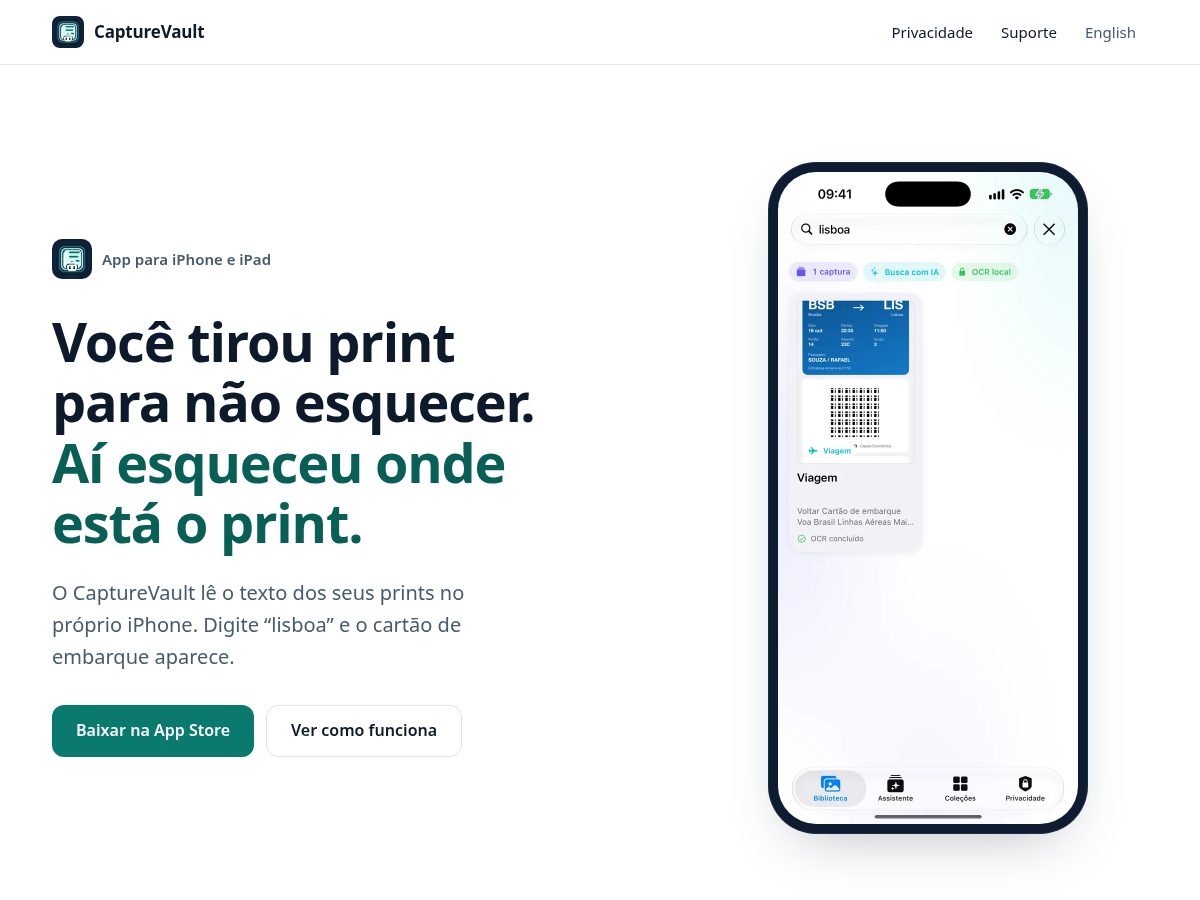 Landing-page snapshot of capturevault.app