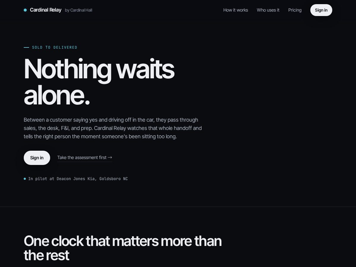 Landing-page snapshot of cardinalrelay.com