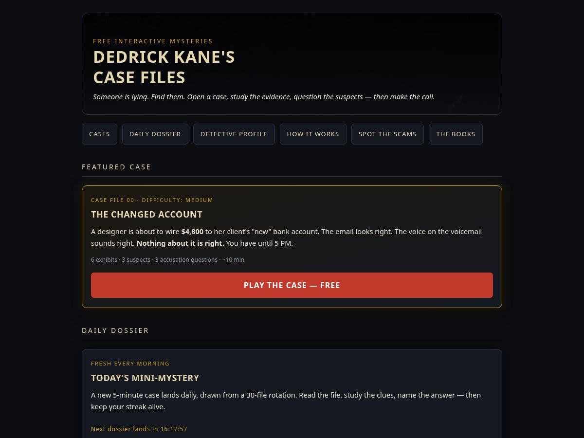 Landing-page snapshot of casefilesdaily.com