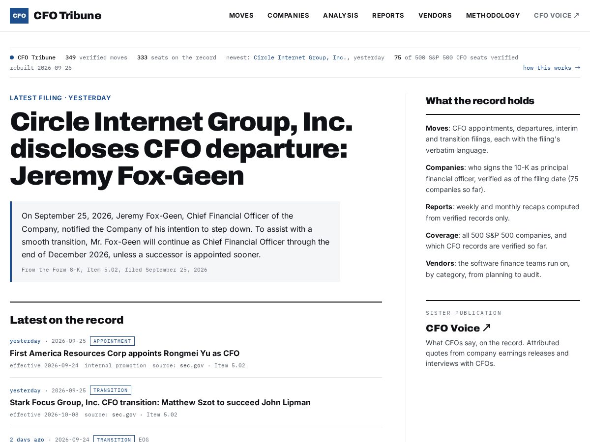 Landing-page snapshot of cfotribune.com