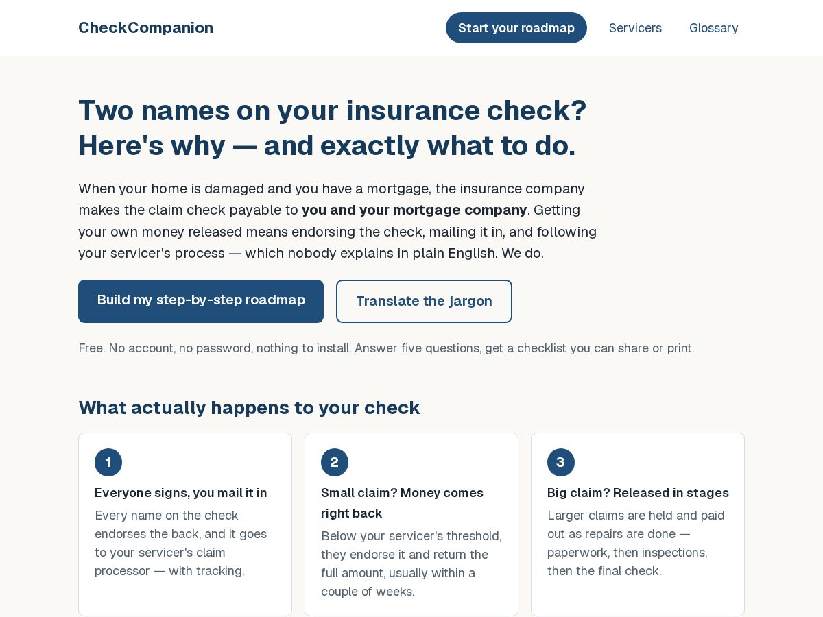 Landing-page snapshot of checkcompanion.com