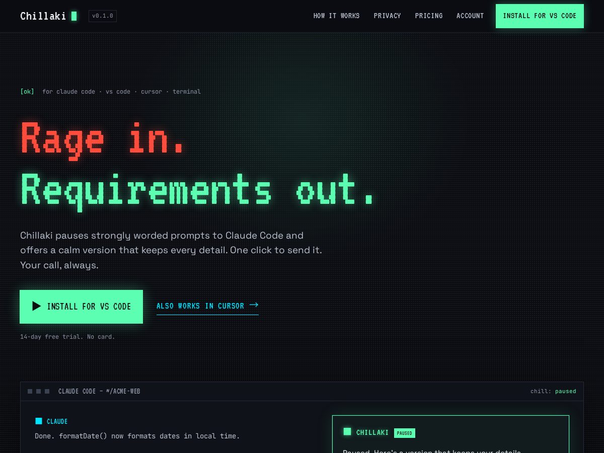 Landing-page snapshot of chillaki.com