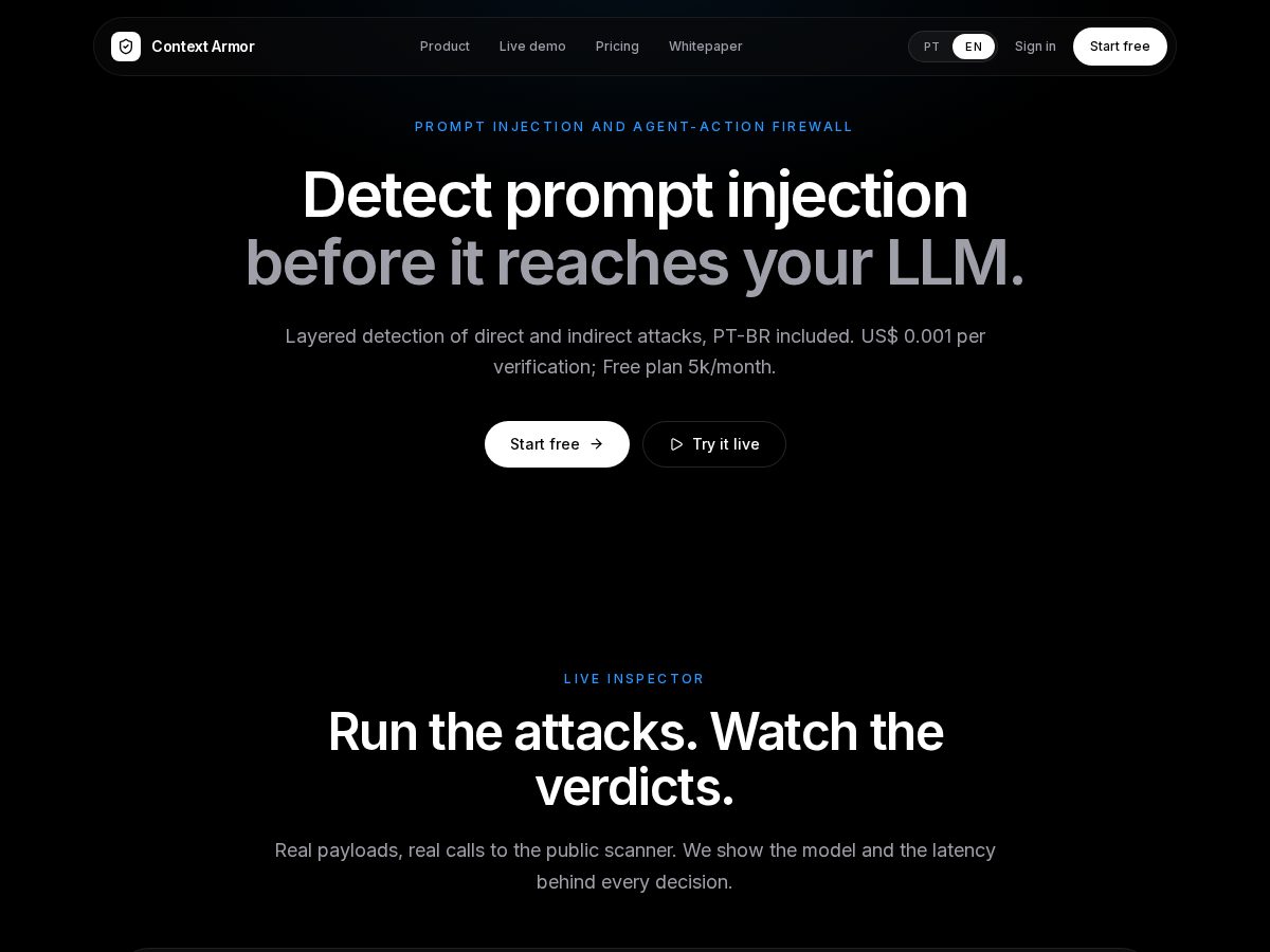 Landing-page snapshot of context-armor.com