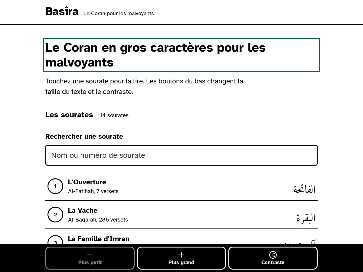 Landing-page snapshot of coran-malvoyant.com