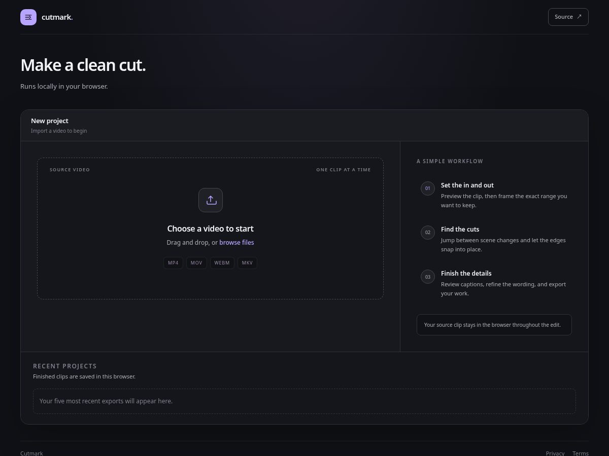 Landing-page snapshot of cutmark.dev