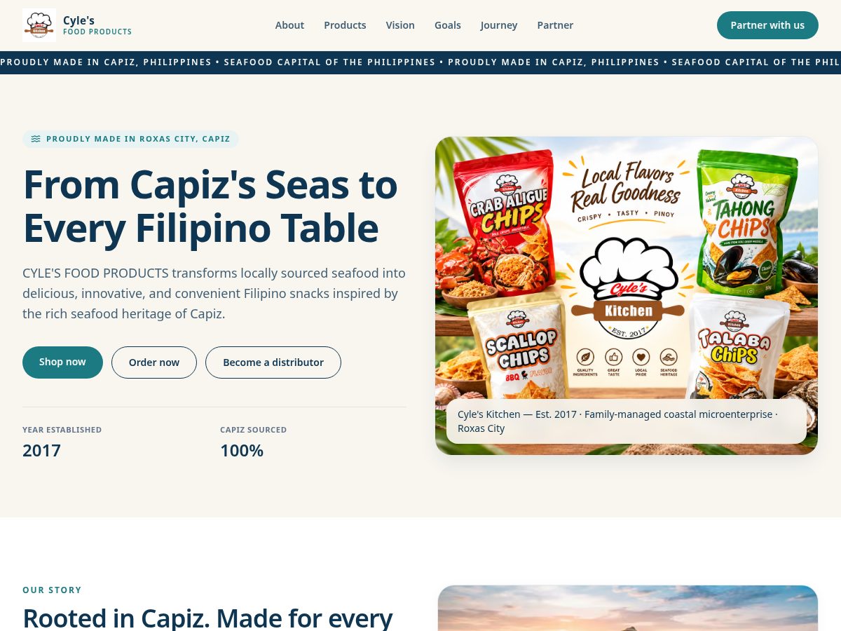 Landing-page snapshot of cylesfoodproducts.com