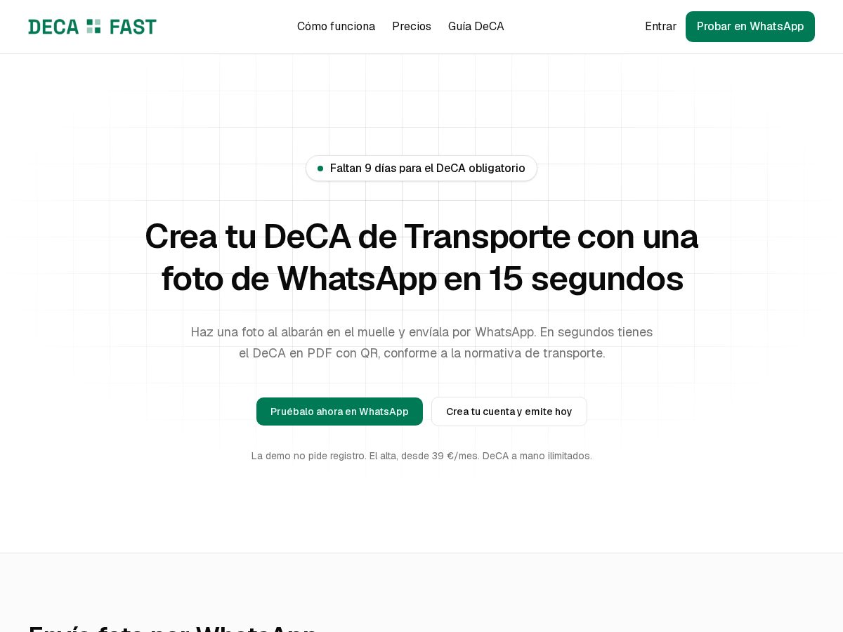 Landing-page snapshot of decafast.app