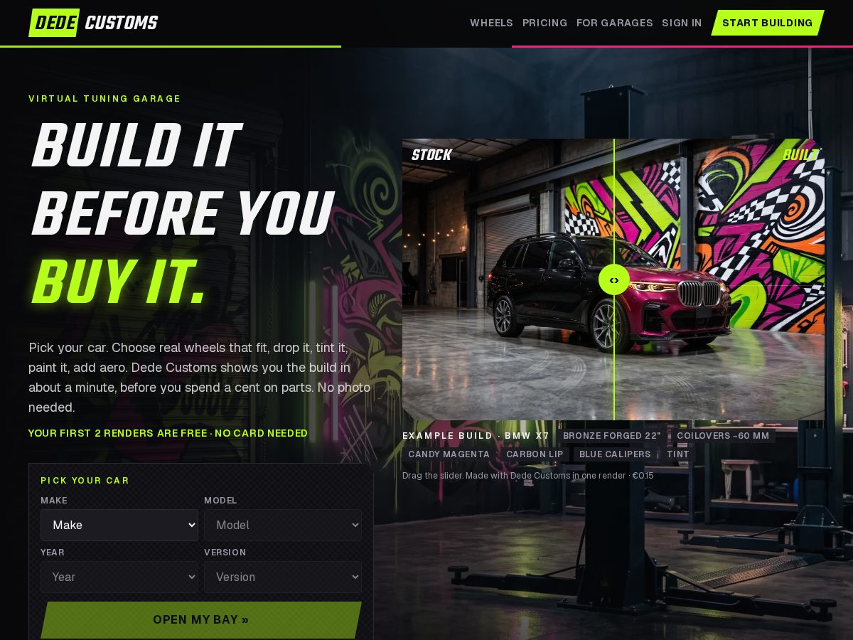 Landing-page snapshot of dedecustoms.com