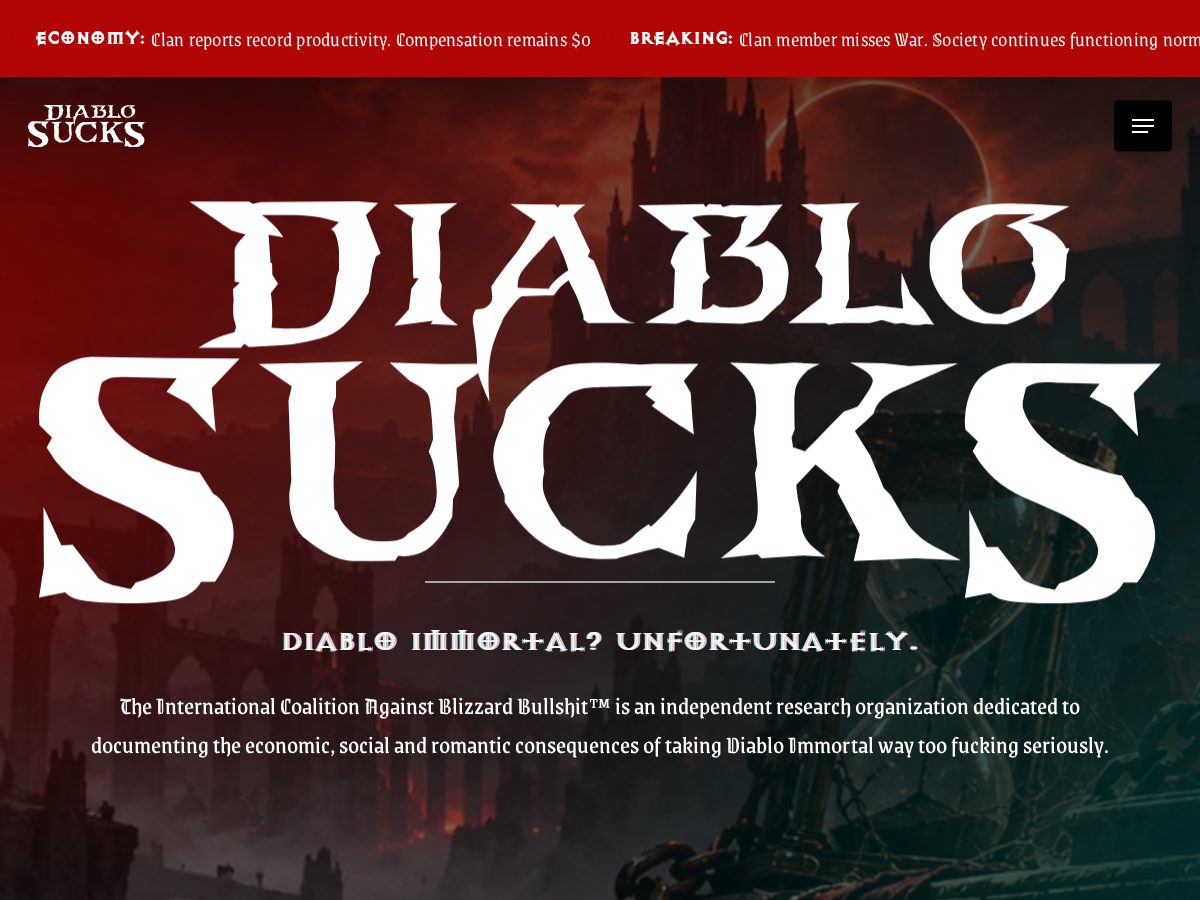Landing-page snapshot of diablosucks.lol
