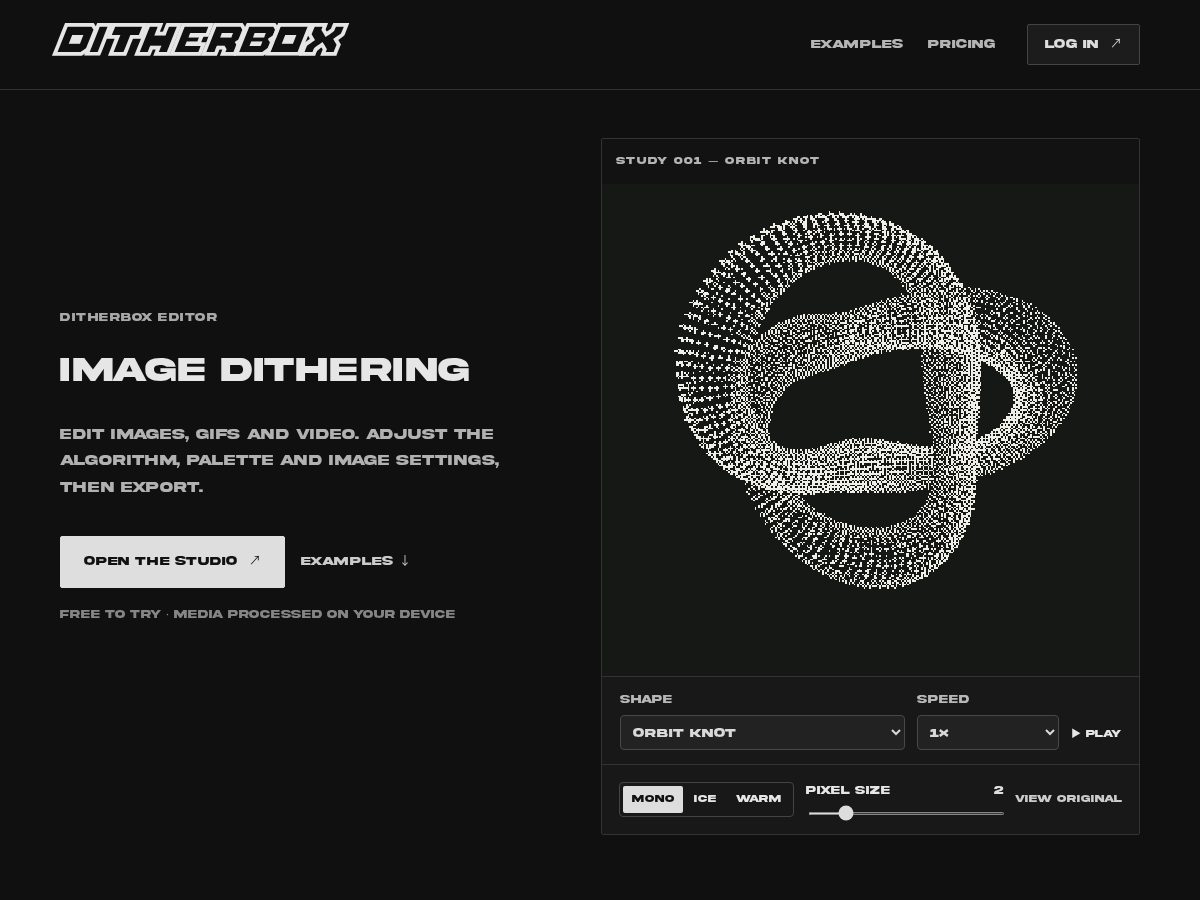 Landing-page snapshot of ditherbox.xyz