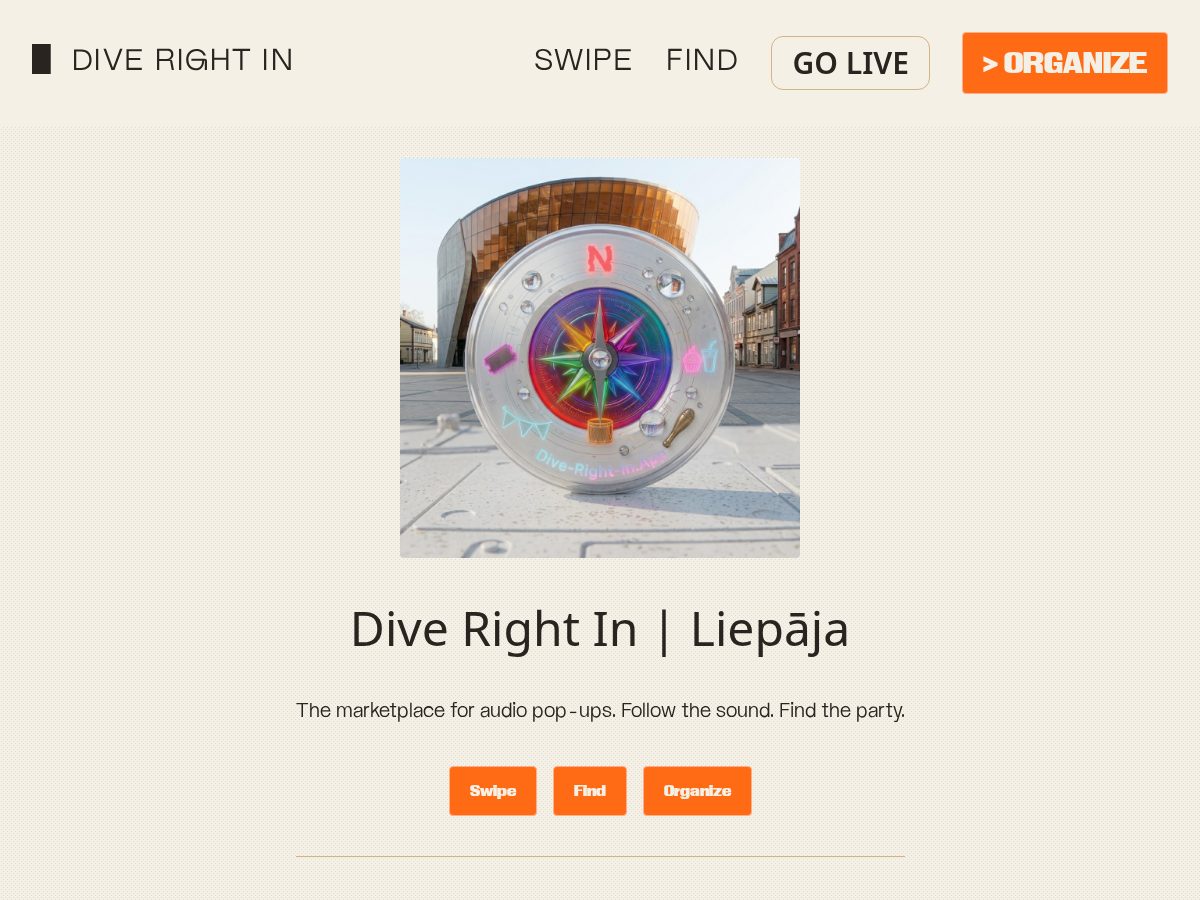 Landing-page snapshot of dive-right-in.app