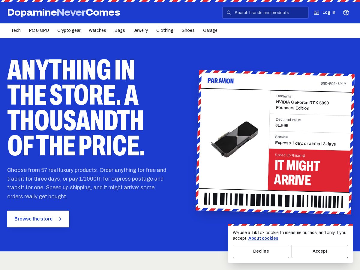 Landing-page snapshot of dopaminenevercomes.com
