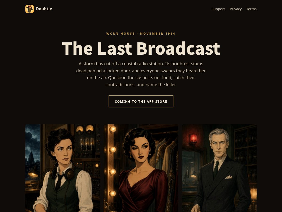 Landing-page snapshot of doubtiegame.com