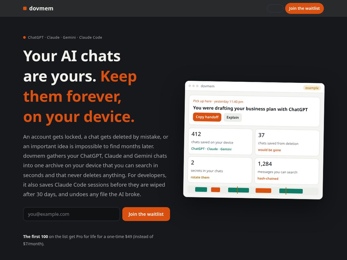 Landing-page snapshot of dovmem.com