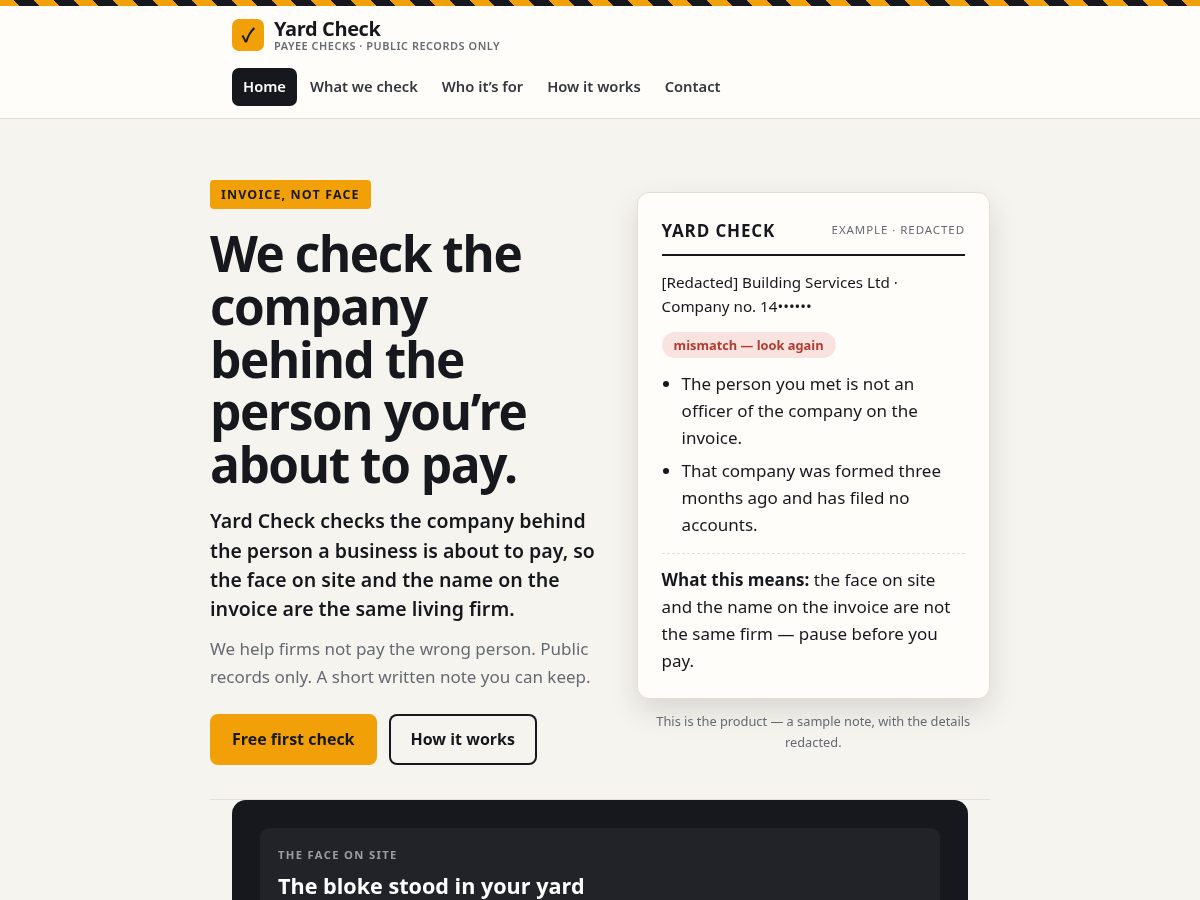 Landing-page snapshot of doyardcheck.com