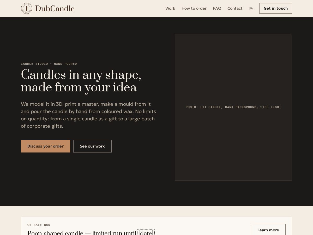 Landing-page snapshot of dubcandle.com