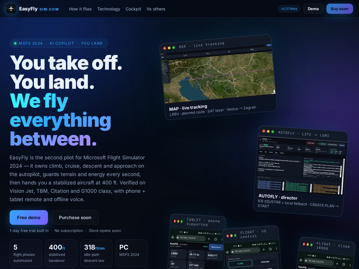 Landing-page snapshot of easyflysim.com