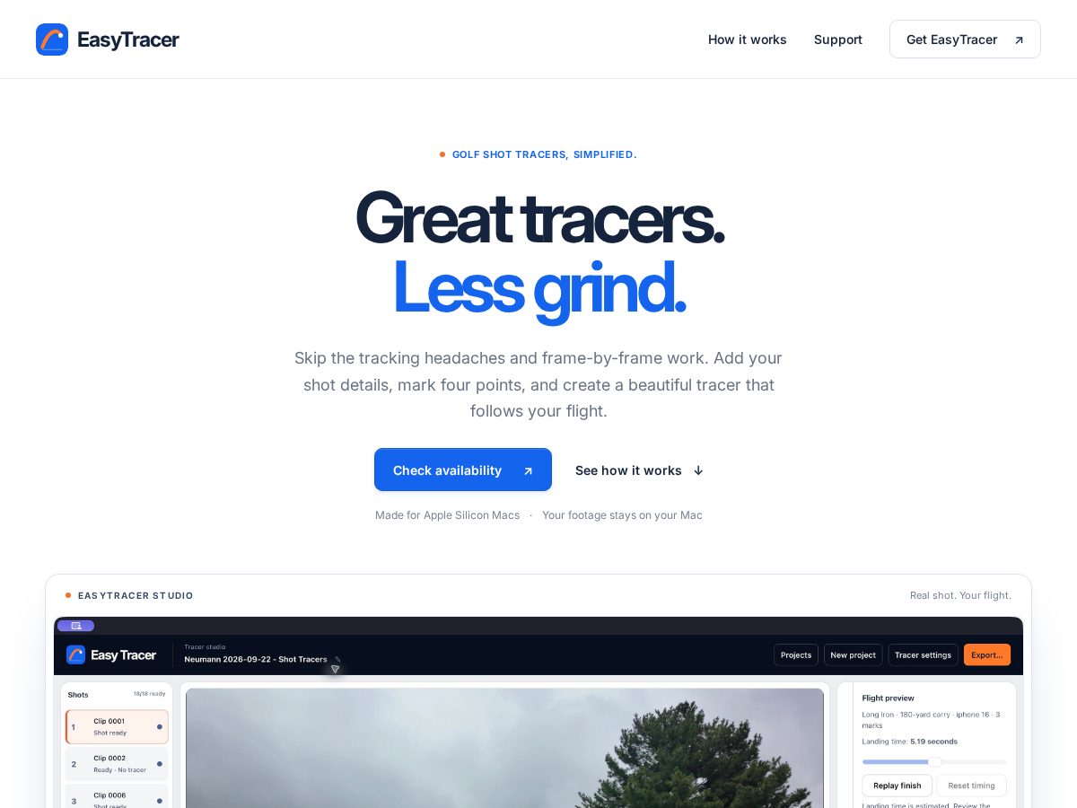 Landing-page snapshot of easytracer.app