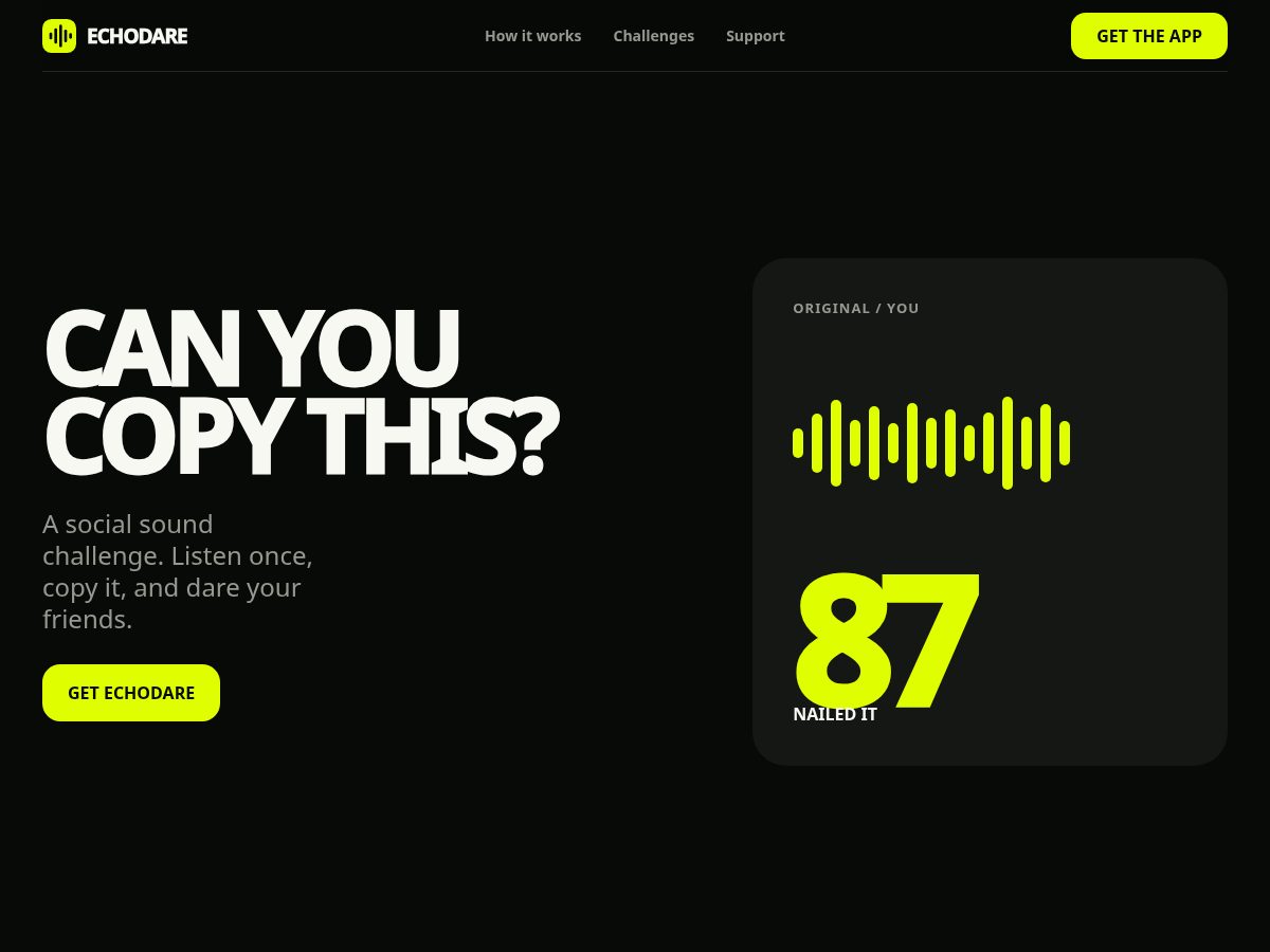 Landing-page snapshot of echodare.app
