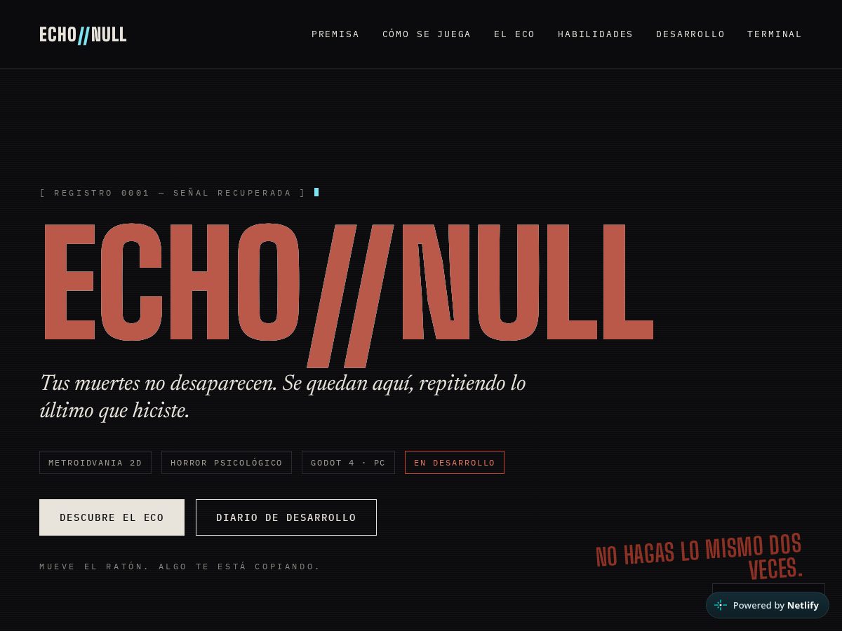 Landing-page snapshot of echonullgame.com
