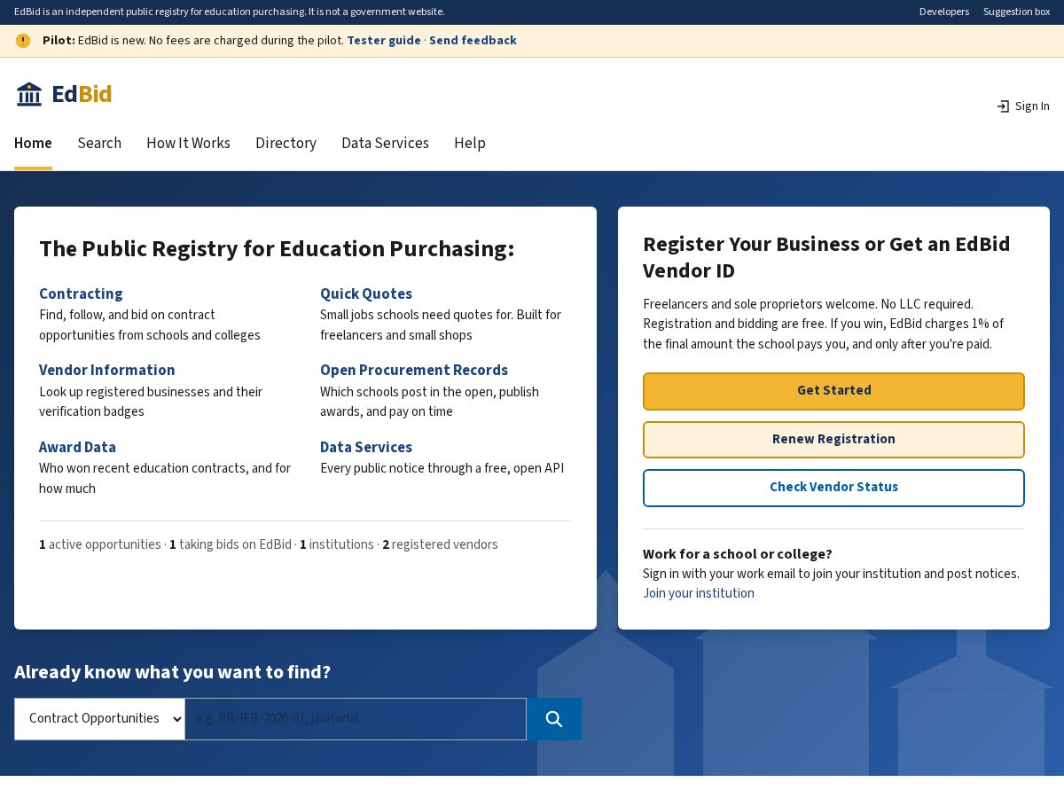 Landing-page snapshot of edbid.org