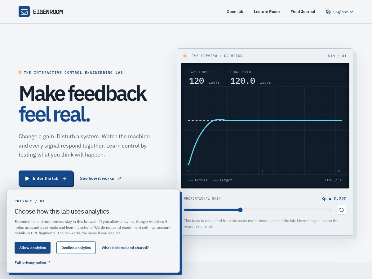 Landing-page snapshot of eigenroom.com