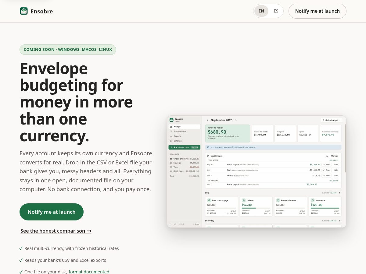 Landing-page snapshot of ensobre.com